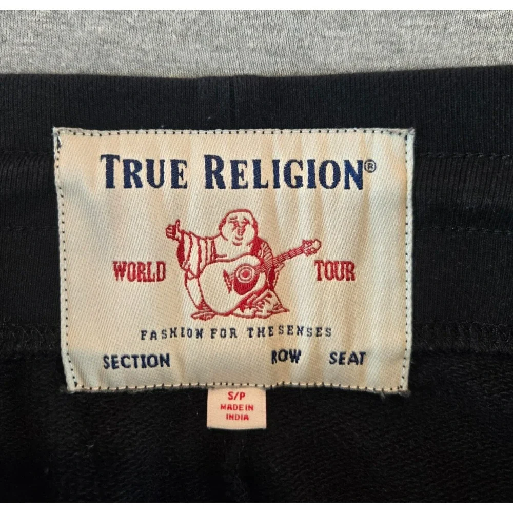 True Religion Joggers Mens Small Black Gold‎ Chain Link Spellout Pants Cotton
